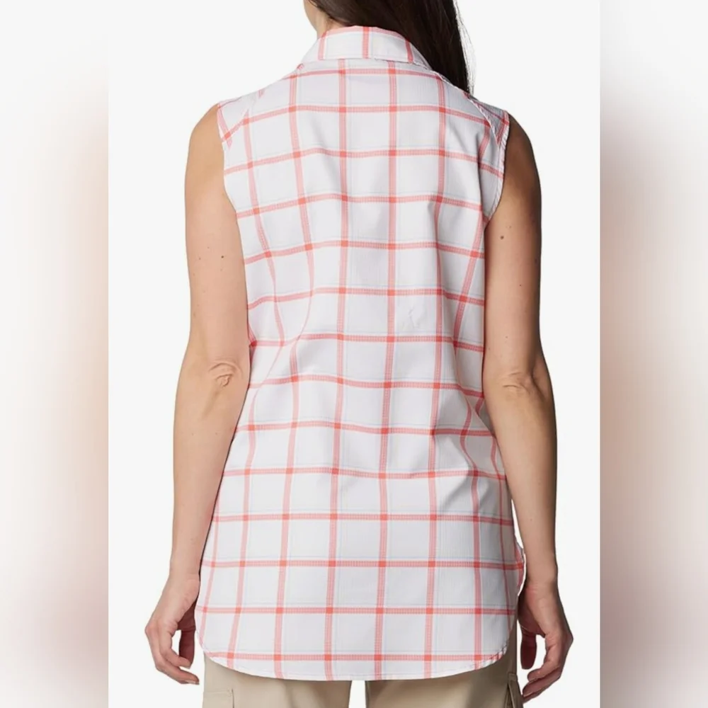 COLUMBIA Anytime Lite Sleeveless Shirt - Pink Windowpane - Size S (NWT) - Picture 3 of 16